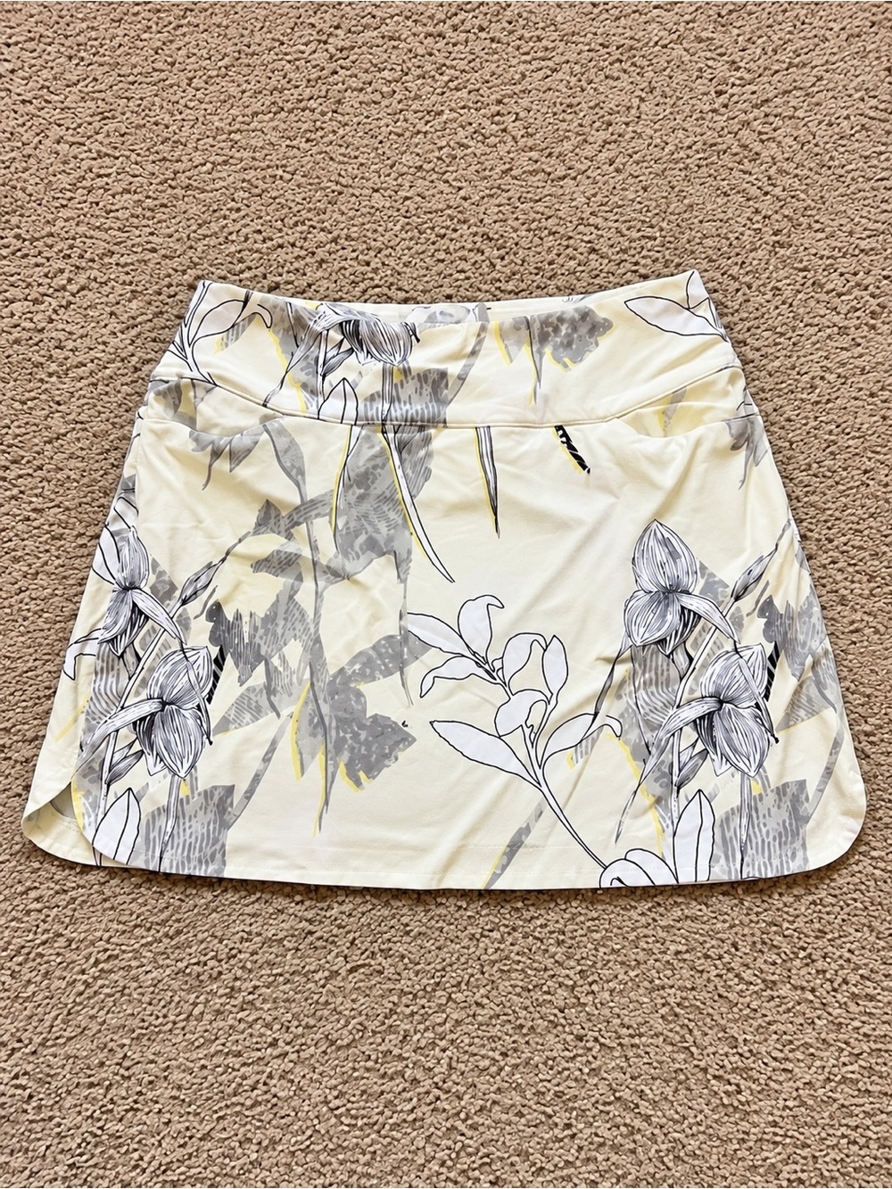 Cream Gray Yellow Floral A-Line Skirt